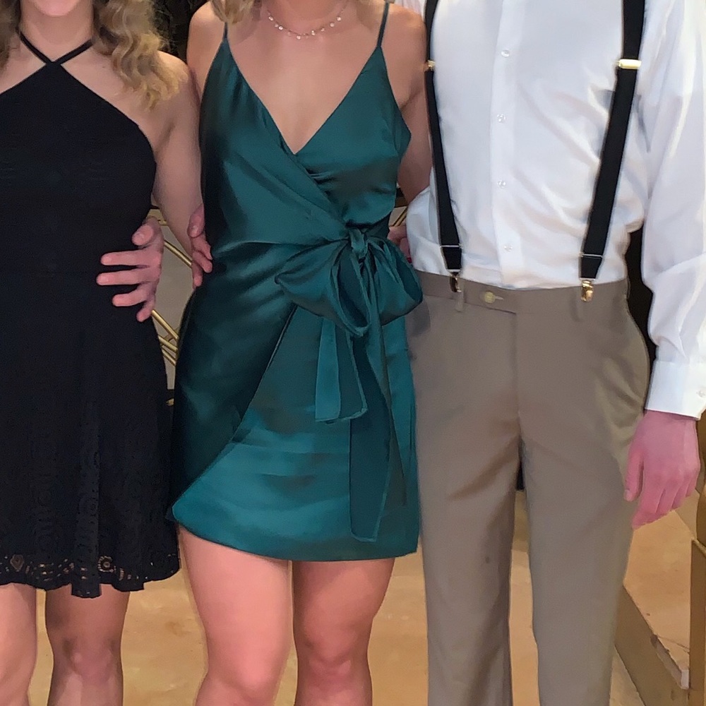 wedding guest dresses dark green Wedtrend Women Dark Green Satin Bridesmaid Dress A-Line Spaghetti Straps  Ruched Long Wedding Guest Dress – WEDTREND main image 0